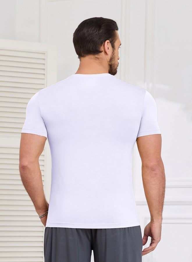 COLORFULLEAF Mens Bamboo Rayon Undershirts White T Shirts Crew Neck Short Sleeve Slim Fit Tees Multipack(3White, 2XL) - Image 3
